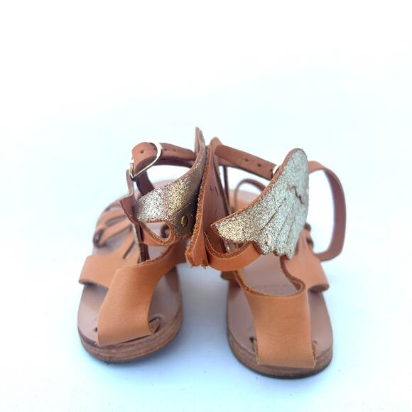 Ancient Greek Nephele Wing Leather Flats Sandals Gold Tan Platinum 41 Size 11 - Picture 6 of 12